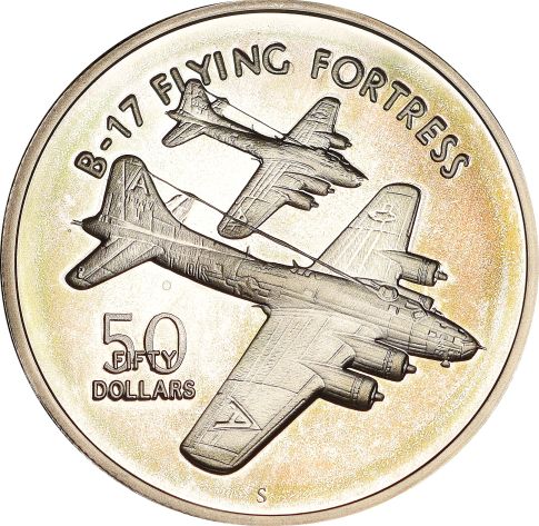 Marshall Islands 50 Dollars B17 Flying Fortess Silver 1 Oz Ασημένια Ουγκιά