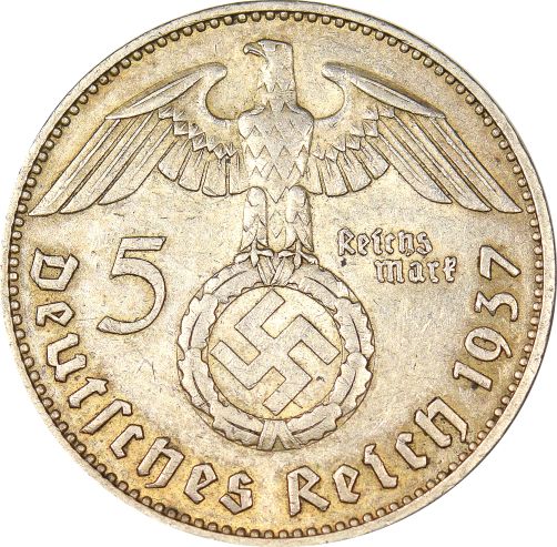 Γερμανία Germany 5 Mark 1937 Paul Von Hinderburg