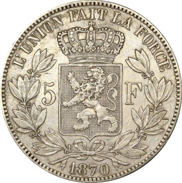 Βέλγιο Belgium 5 Francs 1870 Silver