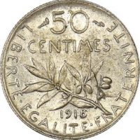 Γαλλία France 50 Centimes 1918 Silver