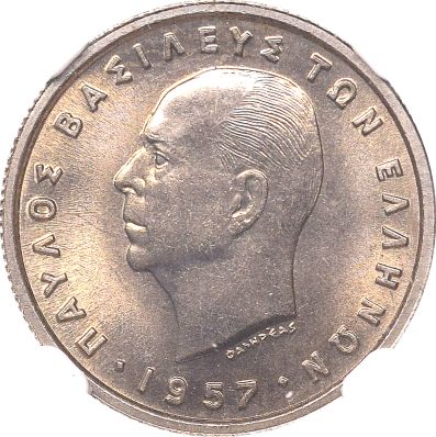 Ελλάδα Νόμισμα Παύλος 50 Λεπτά 1957 2 NGC MS66