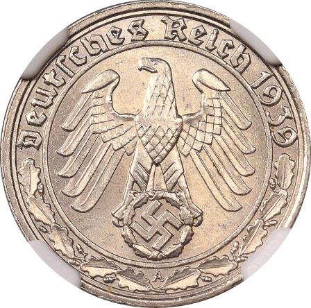 Γερμανία Germany Third Reich 50 Pfennig 1939A NGC MS64 Rare Grade!