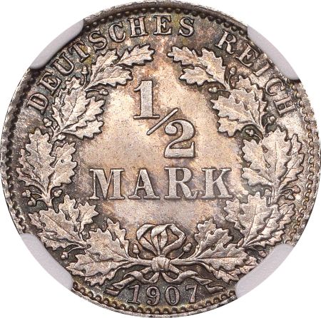 Γερμανία Germany 1/2 Mark 1907D NGC MS67 Top Grade