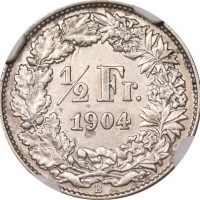 Ελβετία Switzerland 1/2 Franc 1904 NGC AU50 Rare Grade