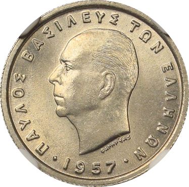 Ελλάδα Νόμισμα Παύλος 50 Λεπτά 1957 NGC MS65
