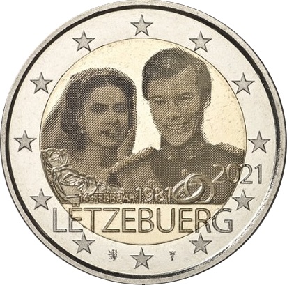 Λουξεμβούργο 2 Ευρώ 2021 40th Anniversary Of Wedding Photo Like Version
