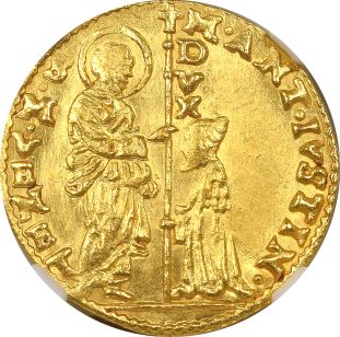 Italy Venice Gold Zecchino Marcantonio Giustinian 1684-1688 NGC MS61