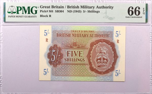 British Military Authority 5 Shillings 1943 PMG 66EPQ