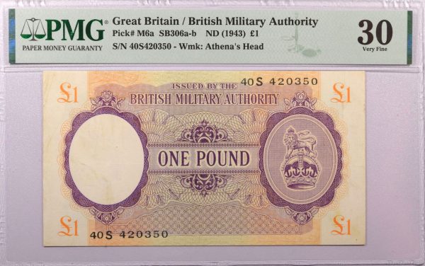British Military Authority 1 Pound 1943 PMG 30 Very Fine
