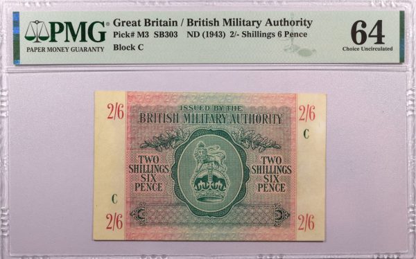 British Military Authority 2 Shillings 6 Pence 1943 PMG 64