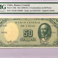 Χιλή Chile 5 Centesimos on 50 Pesos 1960 PMG 64