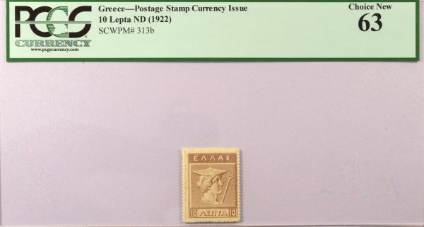 Βασίλειον Της Ελλάδος Χαρτονόμισμα 10 Λεπτά 1922 PCGS 63