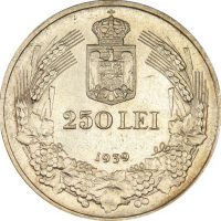 Ρουμανία Romania Silver 250 Lei 1939 High Grade