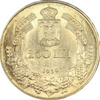 Ρουμανία Romania Silver 250 Lei 1939 Uncirculated