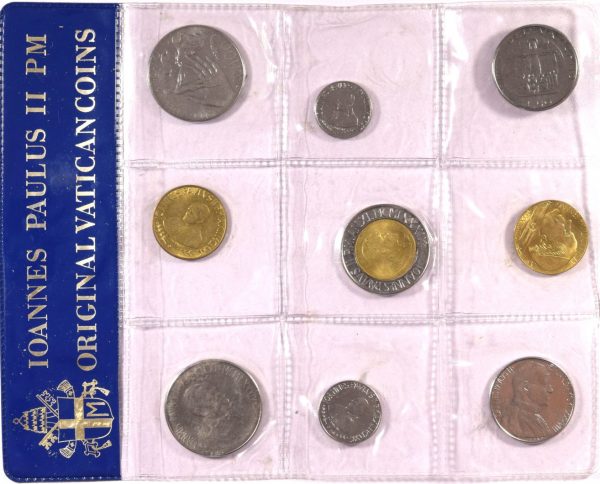 Vatican Souvenir Set Uncirculated 9 Piece Lire Coins Pope John Paul II