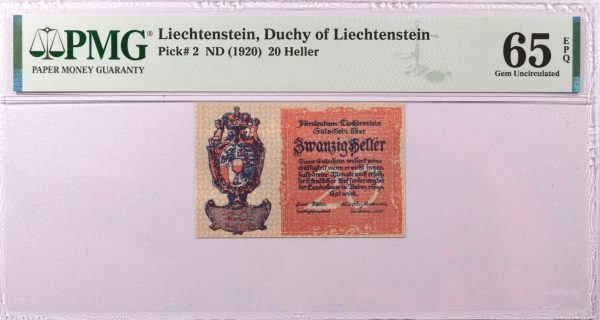 Λιχτενστάιν Liechtenstein 20 Heller 1920 PMG 65 EPQ