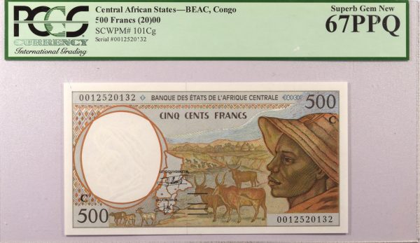 Central African States Congo 500 Francs 2000 PCGS 67PPQ