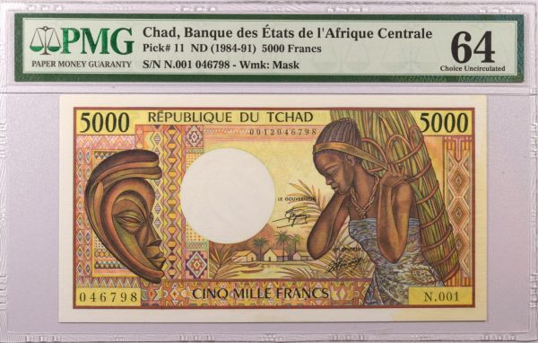 Central African States Chad 5000 Francs 1984 PMG 64