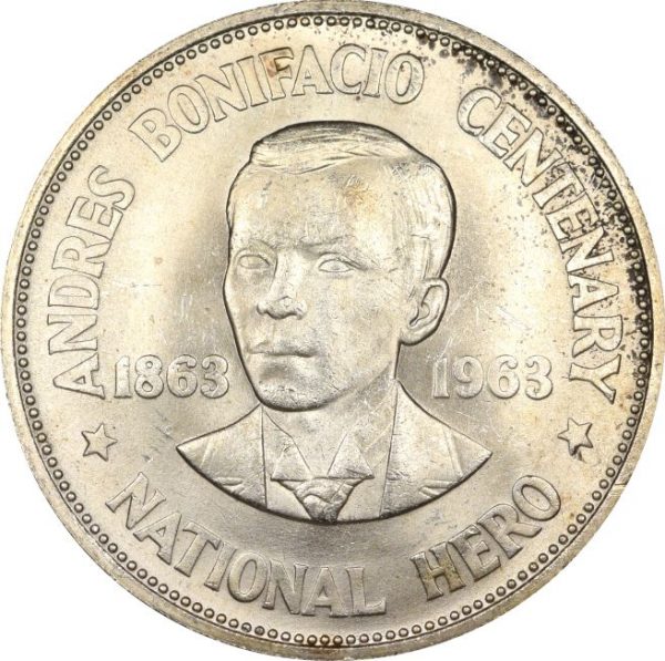 Philippines 1963 Peso Silver 100th Anniversary Birth of Andres Bonifacio