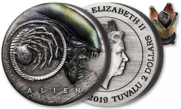 Tuvalu 2 Dollars 2019 2oz Silver Alien 40th Anniversary Antiqued Coin