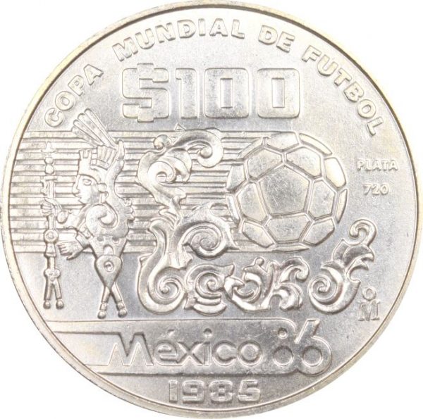 Μεξικό Mexico 100 Pesos 1985 Silver Football World Cup