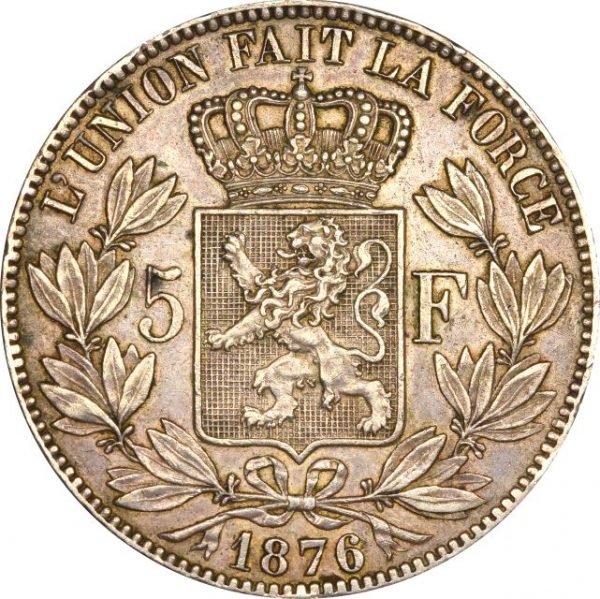 Βέλγιο Belgium 5 Francs 1876 Silver High Grade