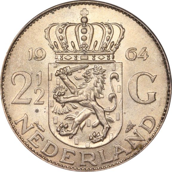 Ολλανδία Netherlands 2 1/2 Gulden 1964 Silver Uncirculated