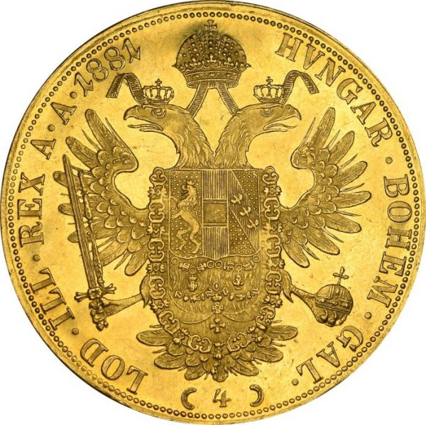 Austria 4 Ducats 1881 Gold Almost Uncirculated - Uncirculated Very Rare