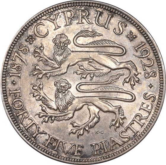 Κύπρος Cyprus 45 Piastres 1928 Silver High Grade
