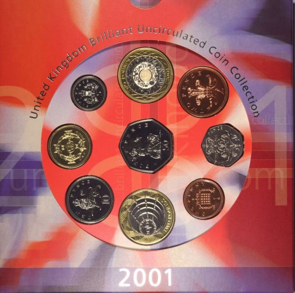 United Kingdom 2001 Official Complete Year Set Of Circulation Coins