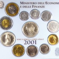 Italy 2001 Official Complete Year Set Of Circulation Coins With 2 Silver