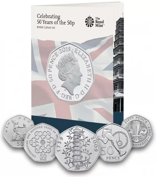 British Royal Mint 50 Years Of British Culture 2019 50 Pence Set