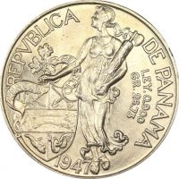 Panama 1 Balboa 1947 Silver Brilliant Uncirculated