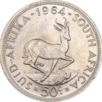 South Africa 1964 50 Cents Silver Crown Jan van Riebeeck Springbok