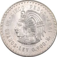 Mexico 5 Pesos 1947 Silver Brilliant Uncirculated