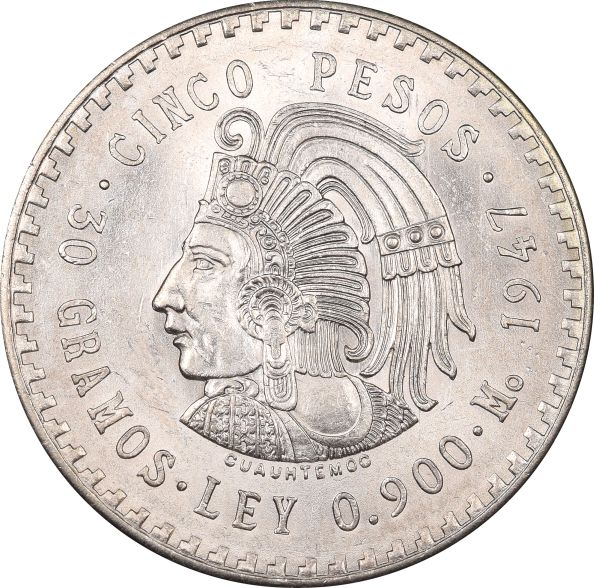 Mexico 5 Pesos 1947 Silver Brilliant Uncirculated