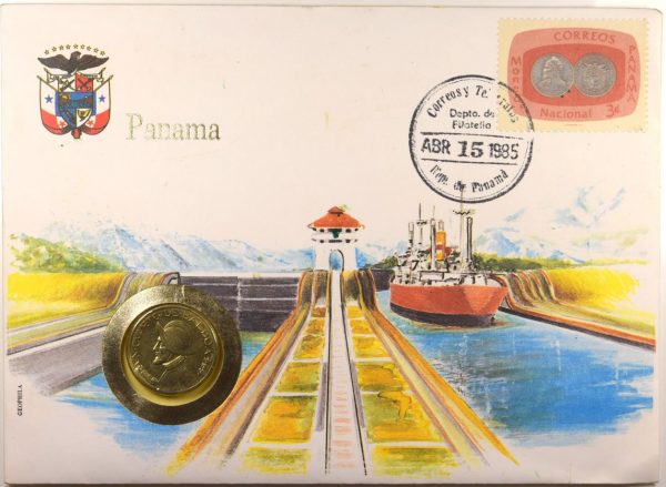 Panama 1985 First Day Coin Cover Panama Canal With Coin Vasco De Balboa