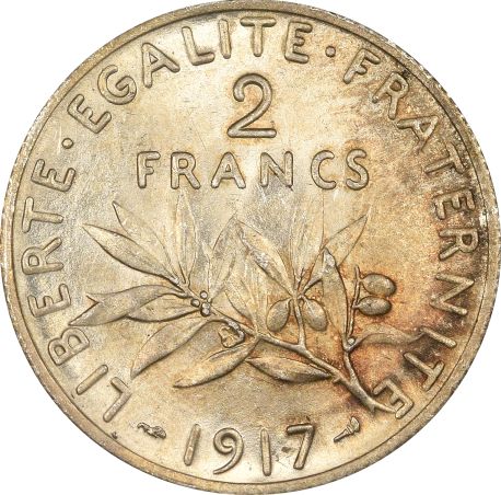 Γαλλία France 2 Francs 1917 Silver Uncirculated Condition