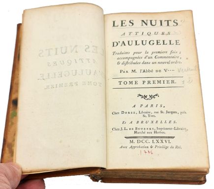 Les Nuits Attiques d Aulugelle 1776 1st Edition 3 Volumes