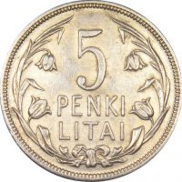 Λιθουανία Lithuania 5 Lite 1925 Silver