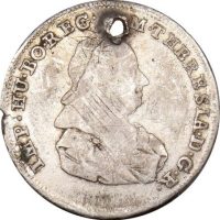 Austria 7 Kreuzer 1776 Silver With Hole