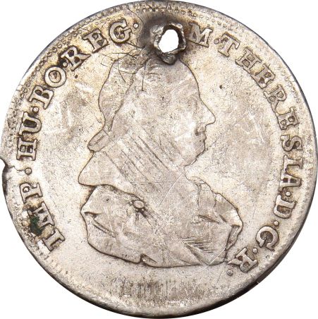 Austria 7 Kreuzer 1776 Silver With Hole