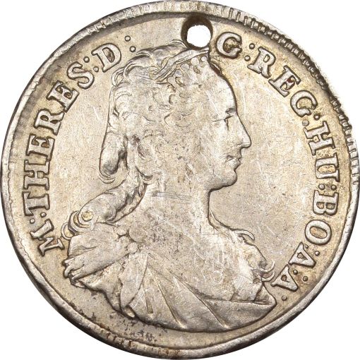 Austria 15 Kreuzer 1745 Silver With Hole