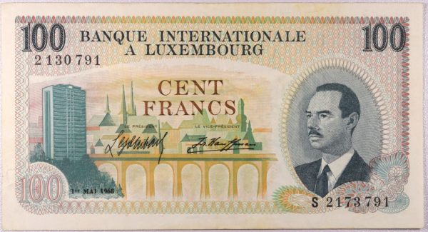 Χαρτονόμισμα Λουξεμβούργο International Bank Of Luxembourg 100 Francs 1968