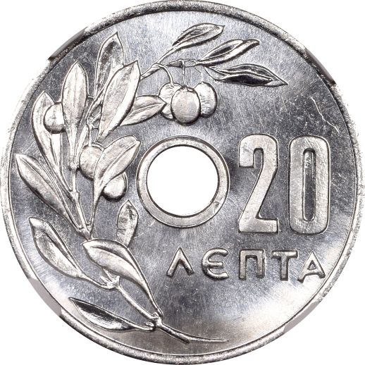 Ελλάδα Νόμισμα Παύλος 20 Λεπτά 1954 NGC MS66