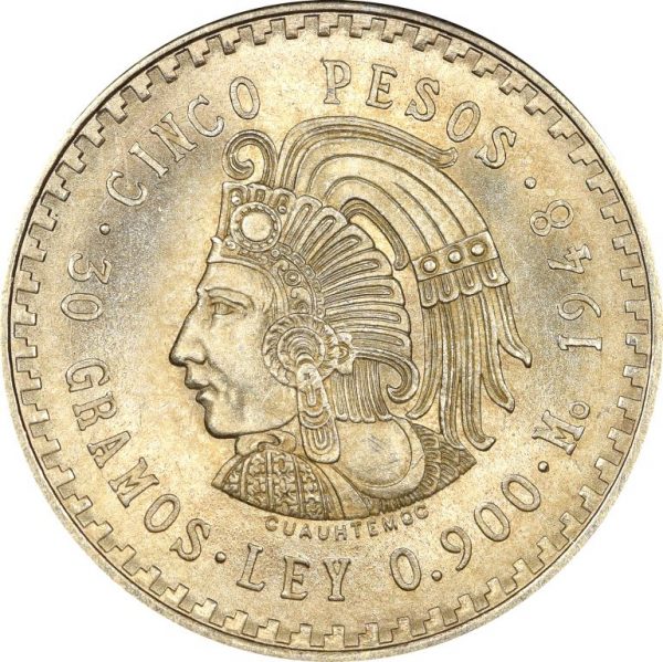 Mexico 5 Pesos 1947 Silver Brilliant Uncirculated