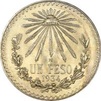 Mexico 1 Peso 1934 Silver Brilliant Uncirculated