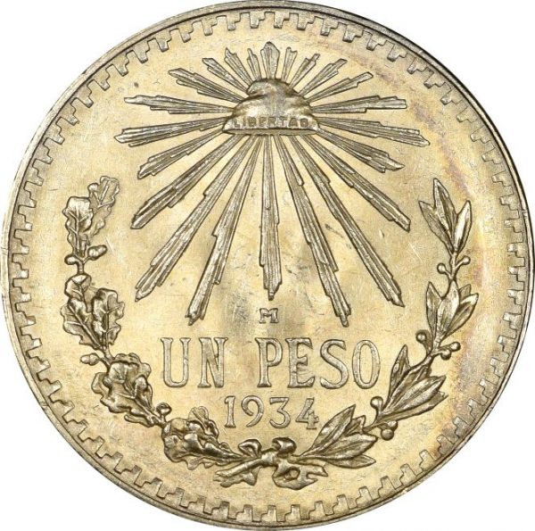 Mexico 1 Peso 1934 Silver Brilliant Uncirculated