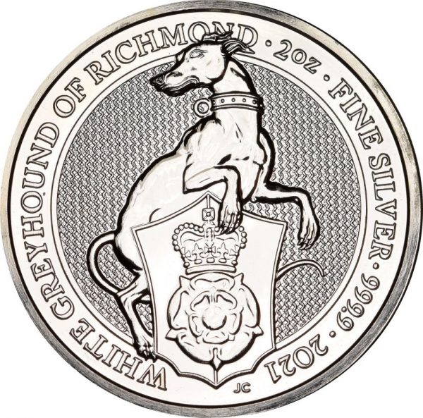 The Queen's Beasts 2021 White Greyhound of Richmond 2oz Silver Bullion Coin