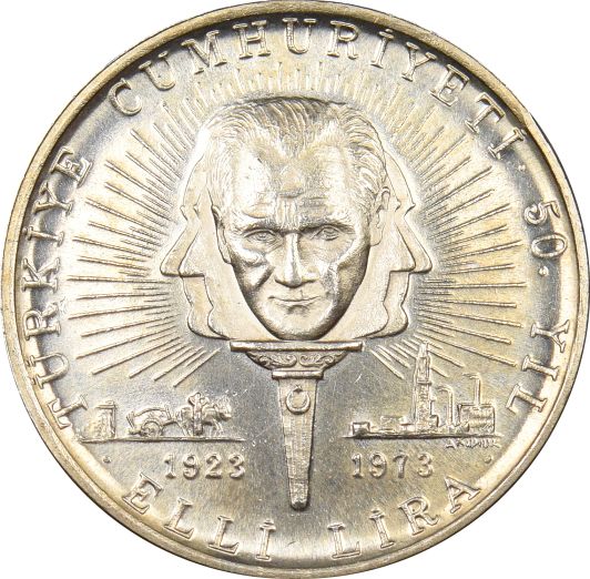Τουρκία Turkey 50 Lira 1973 Silver Brilliant Uncirculated